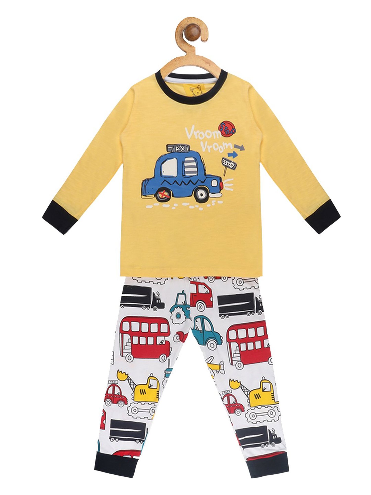 Lazy Shark Girls Yellow & White Printed Top with Pants