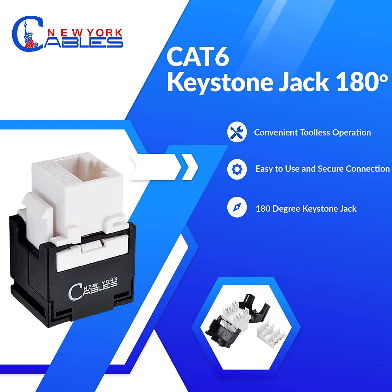 Cat6 rj45 180 Degree Keystone Jack, 10-Pack UL Listed Keystone Jack, rj45 Punch Down Keystone Jack Adapter, Cat6 Keystone Jacks for Modular Patch Panel & Keystone Jack Wall Plate (Pack of 10)