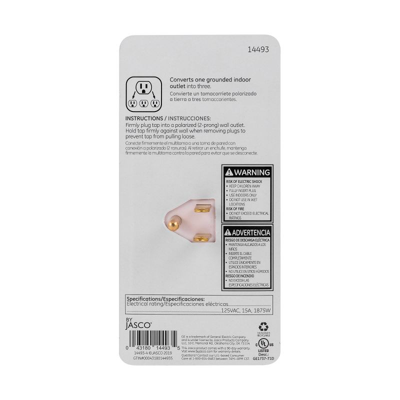 General Electric 3 Outlet Grounded Tap White