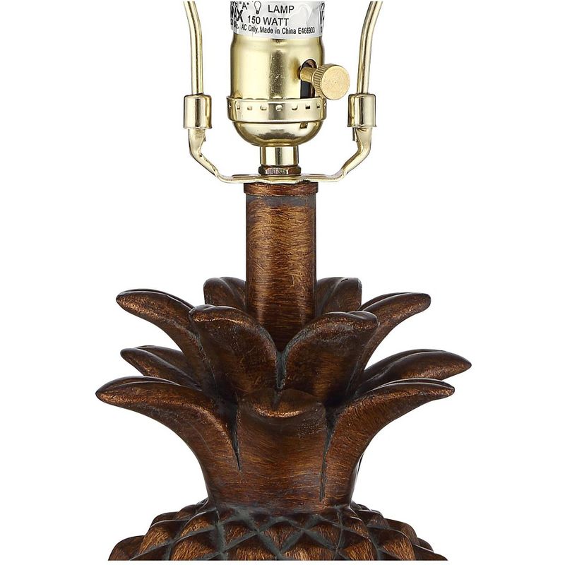 Regency Hill Tropical Accent Table Lamp Pineapple Brown Oatmeal Fabric Tapered Drum Shade Living Room Bedroom Bedside Nightstand