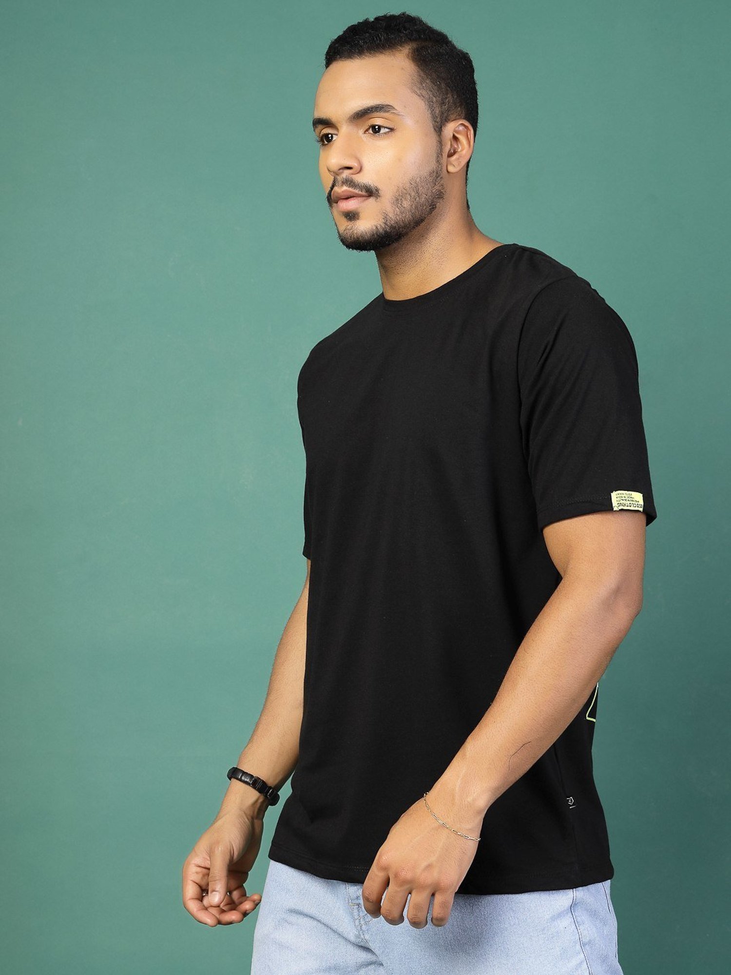 Rigo Black Cotton Loose Fit Printed T-Shirt