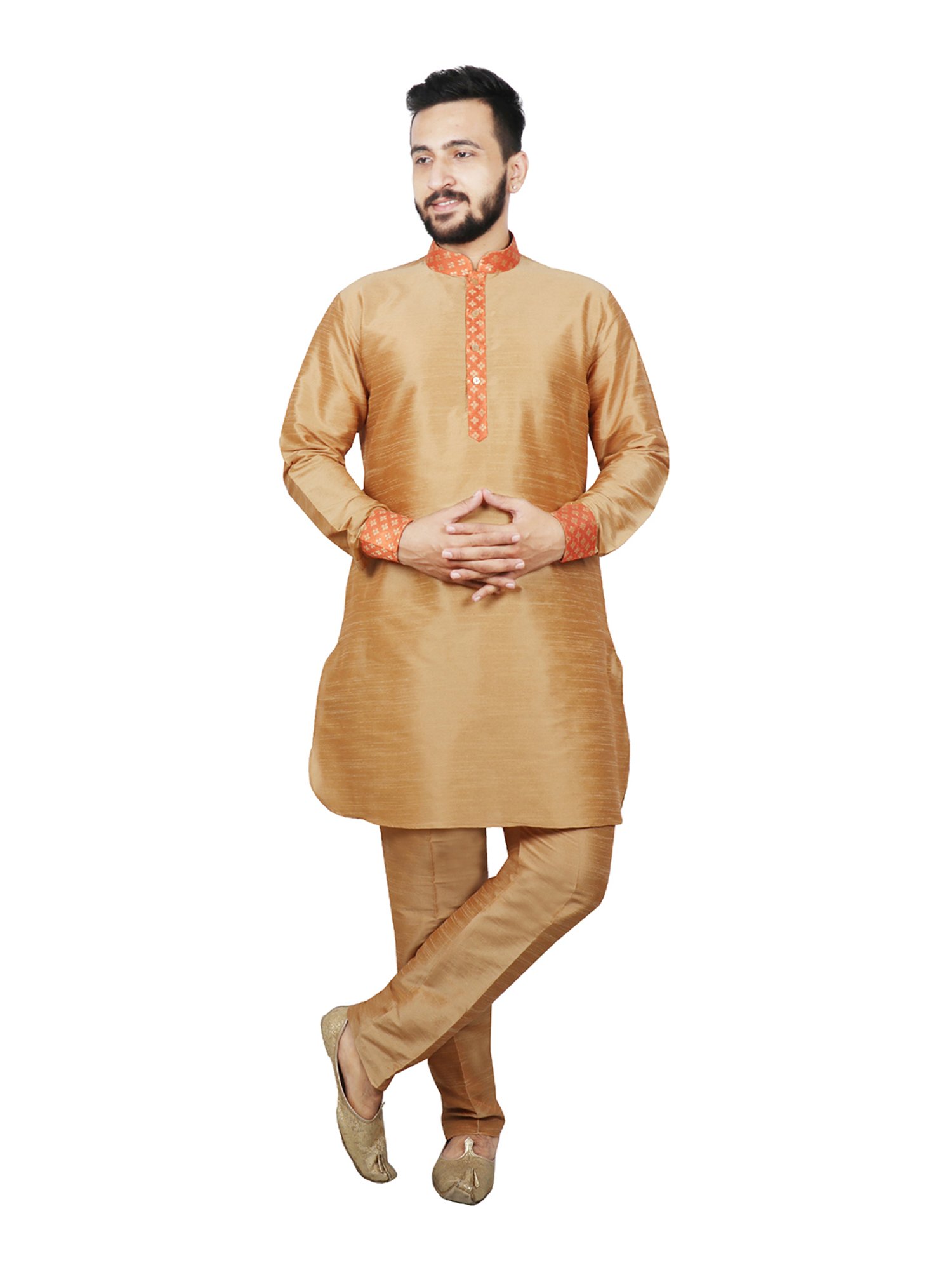 SG RAJASAHAB Orange Printed Kurta & Pant Set With Jacket