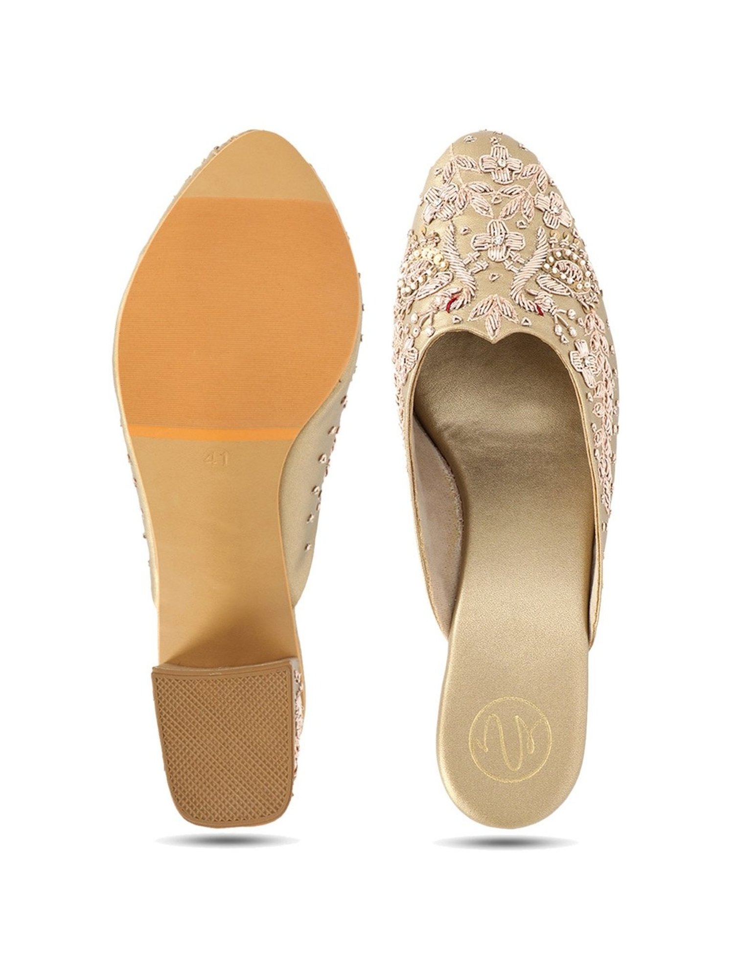 NR by Nidhi Rathi Women's Golden Mule Shoes