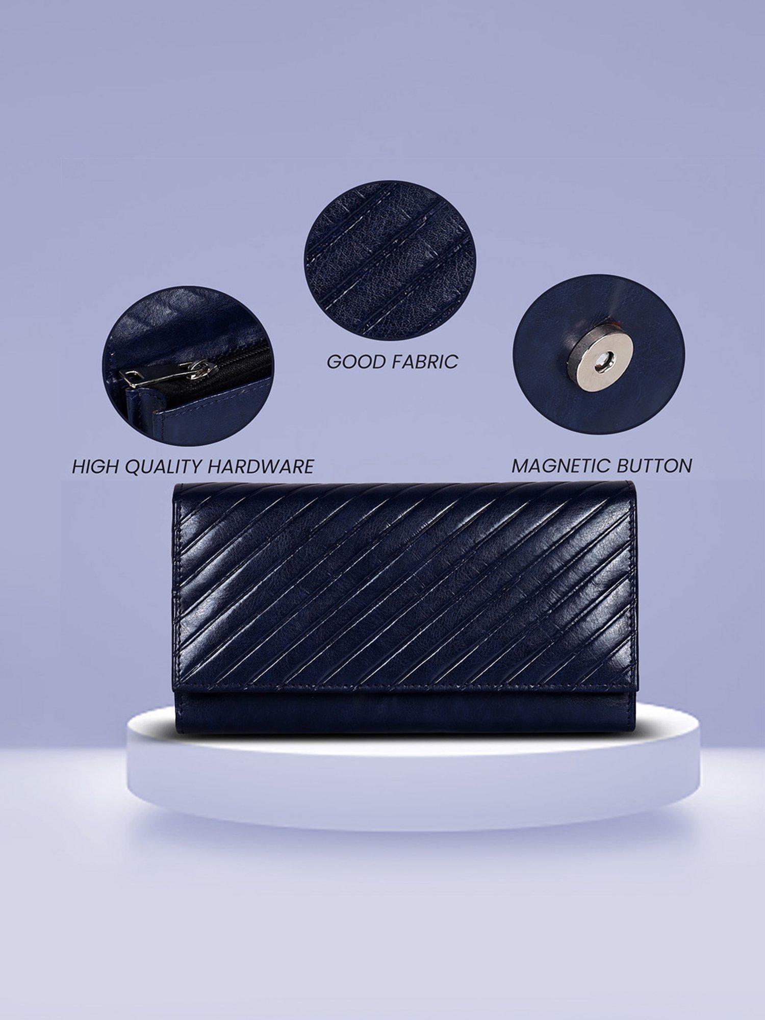 Abeeza Blue Textured Leather Large Clutch