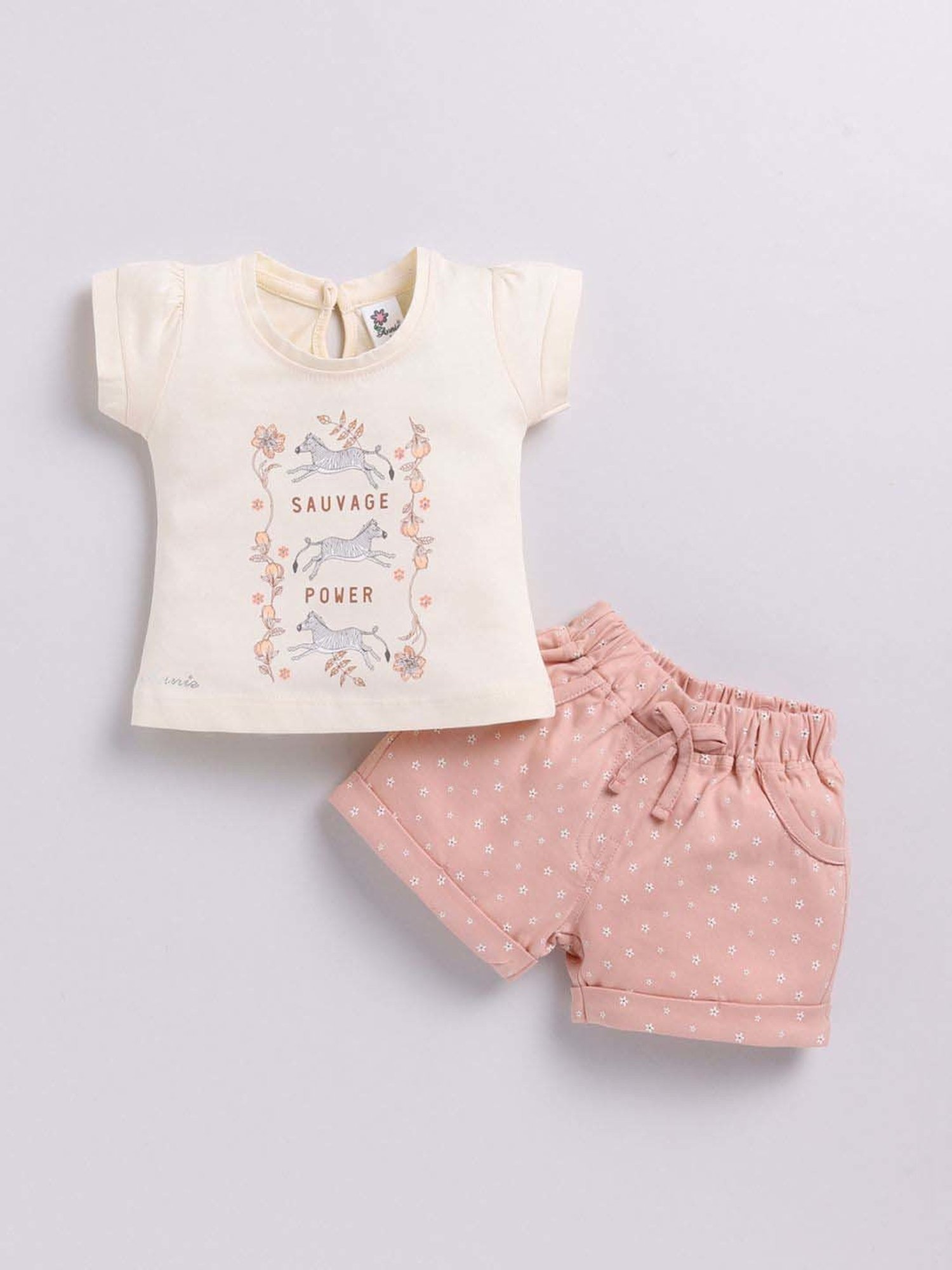 ANNIE Girls Pink & White Cotton Printed Top & Short sets