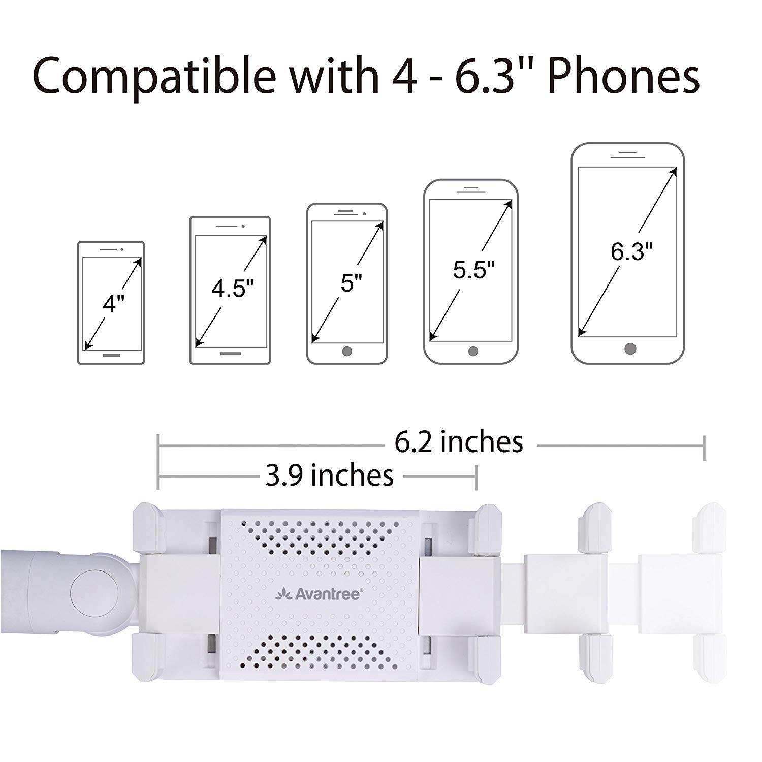 Avantree Cell Phone Holder Clip On Lamp for Bed, Gooseneck Desk Lamp LED Light, Universal Lazy Bracket, Flexible Long Arm for 4-6.3" Phones Mobile Stand - CP901L