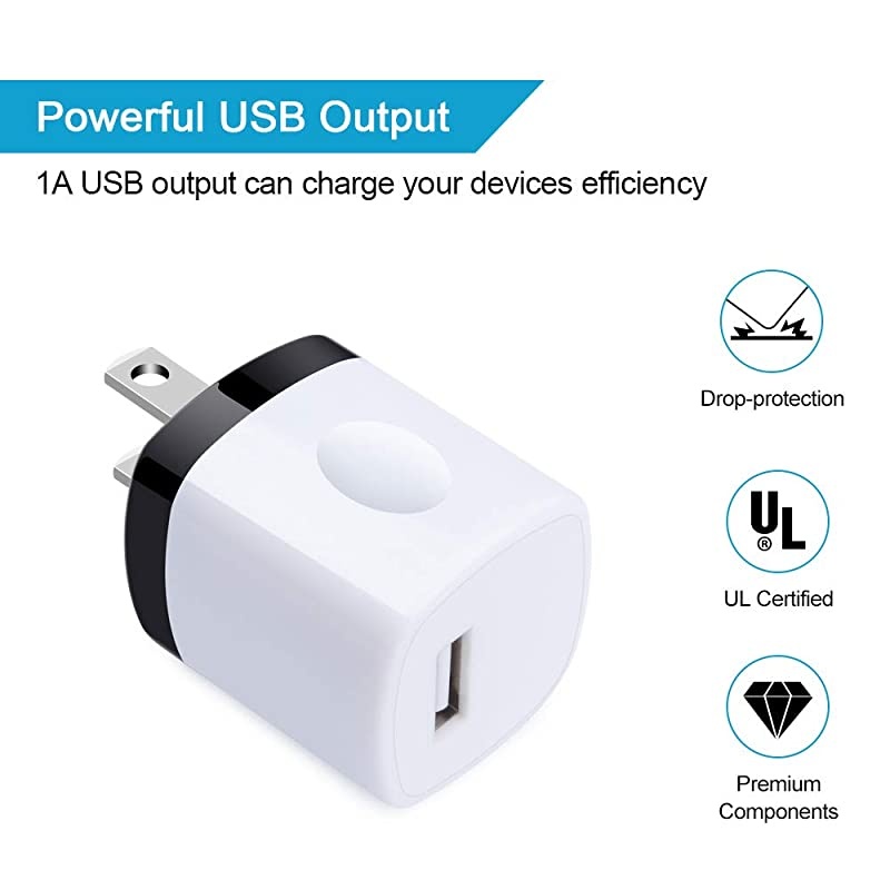 Charging Block Charger Box  1A 5Pack Travel Single Port USB Wall Charger Brick Cubes Compatible iPhone X88 Plus76S Plus Samsung Galaxy s10e S10 S9 S8 PlusS7S6Note 98 LG G8 G7 Moto