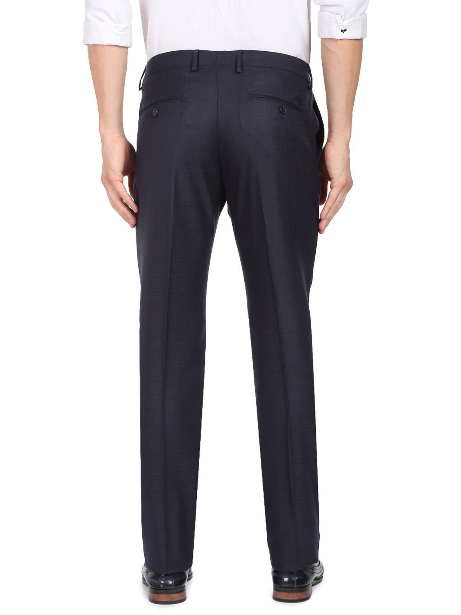 Arrow Navy Regular Fit Checks Trousers