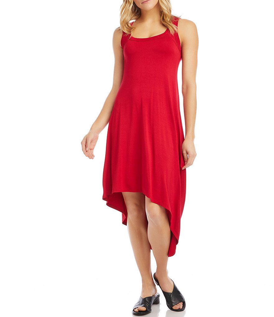 Karen Kane Asymmetrical Hi-Low Hem Scoop Neck Sleeveless Knit Dress