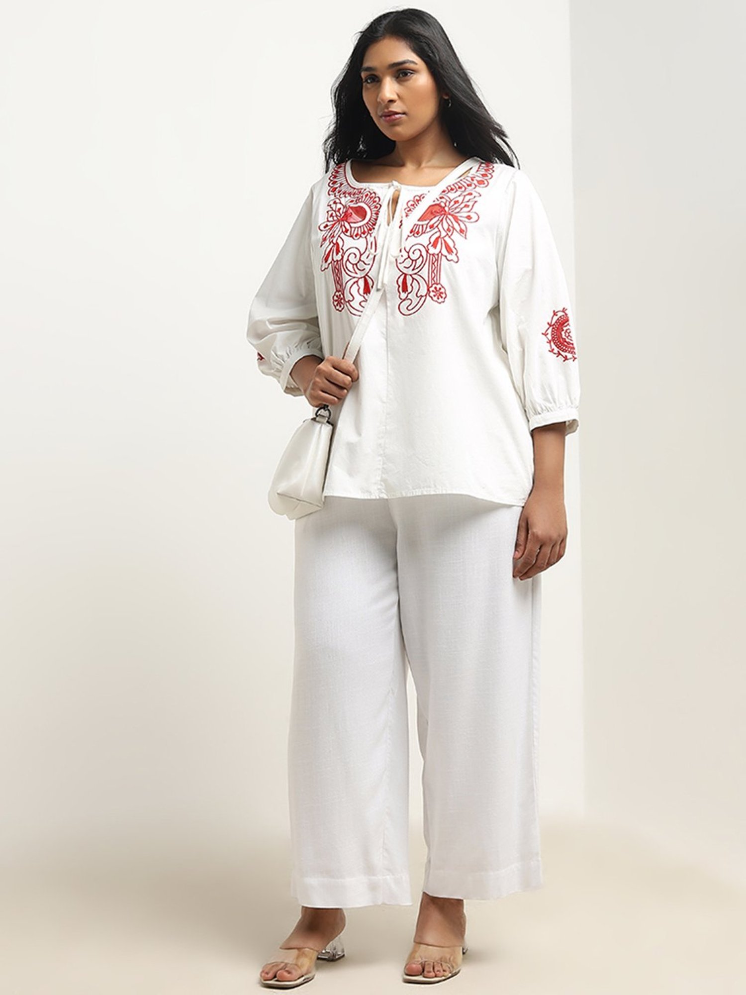 Gia by Westside White Embroidered Cotton Blouse