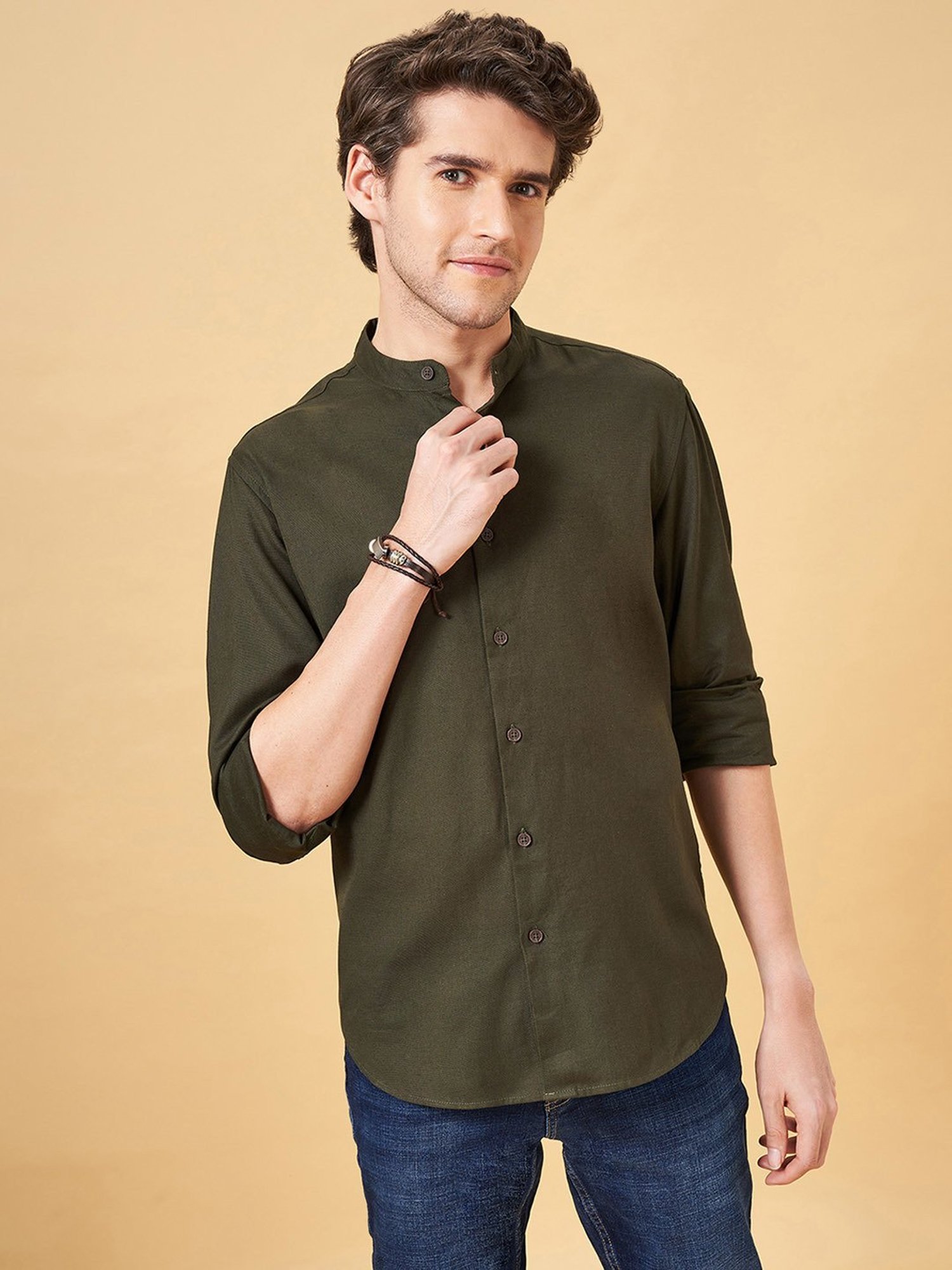 Indus Route by Pantaloons Green Regular Fit Shirt