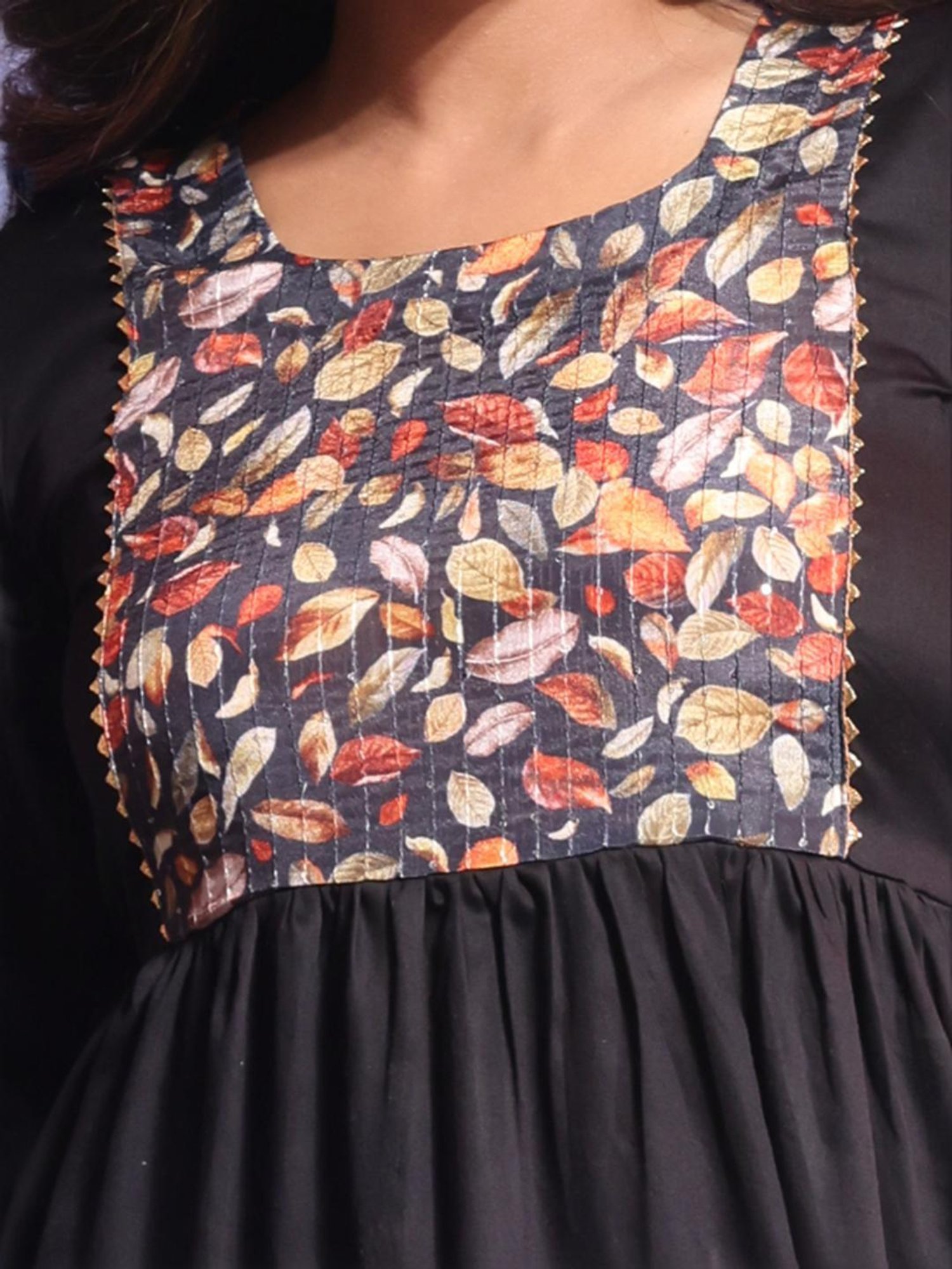 Charukriti Black Floral Print A-Line Dress