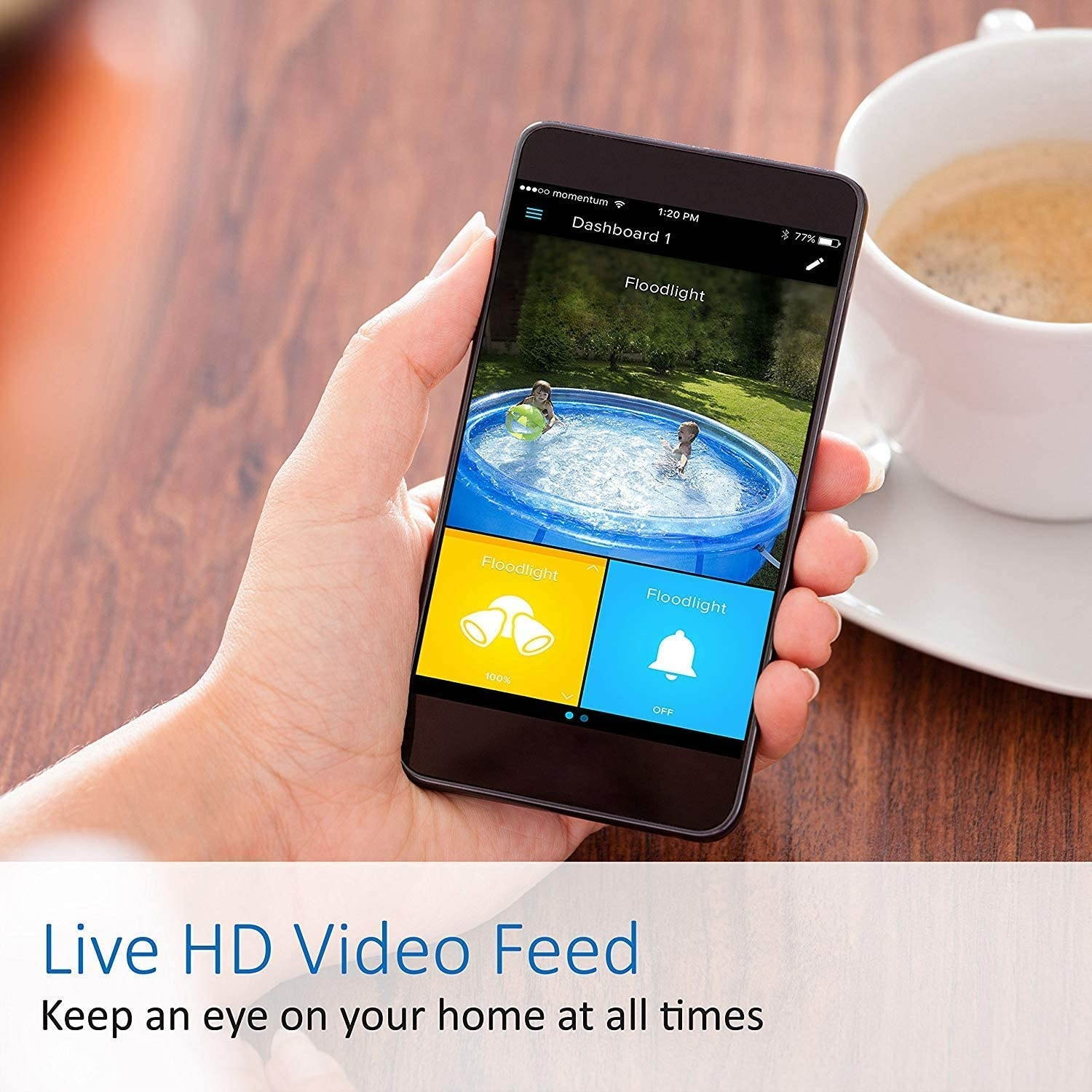 Momentum Aria Outdoor Floodlight Camera Motion-Activated HD Security Cam 2-Way Talk, Siren, LED Bulbs for iOS & Android