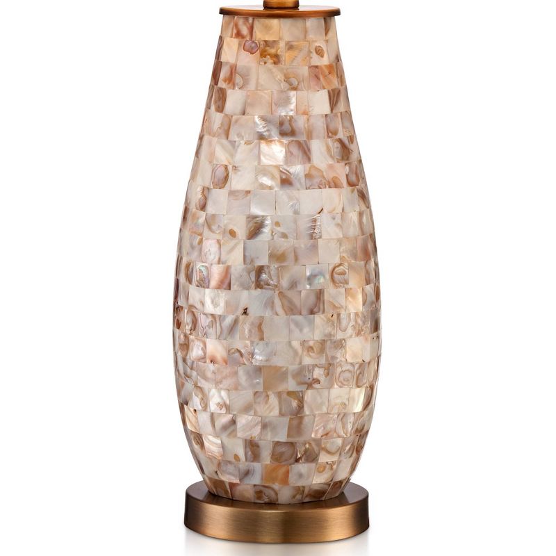 Regency Hill Cottage Table Lamps Set of 2 Mother of Pearl Tile Vase Beige Drum Shade for Living Room Family Bedroom Bedside Office