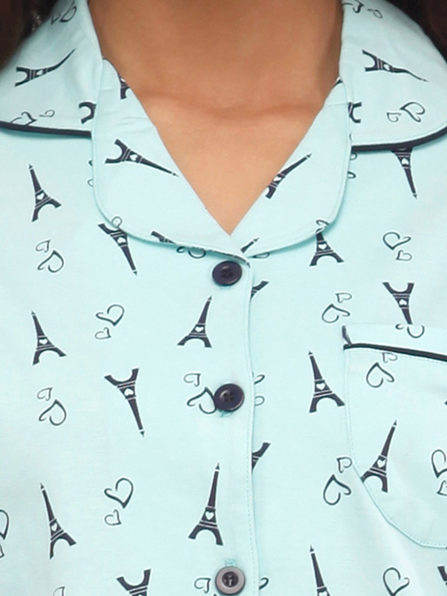 Nite Flite Blue & Black Printed Shirt With Pyjamas