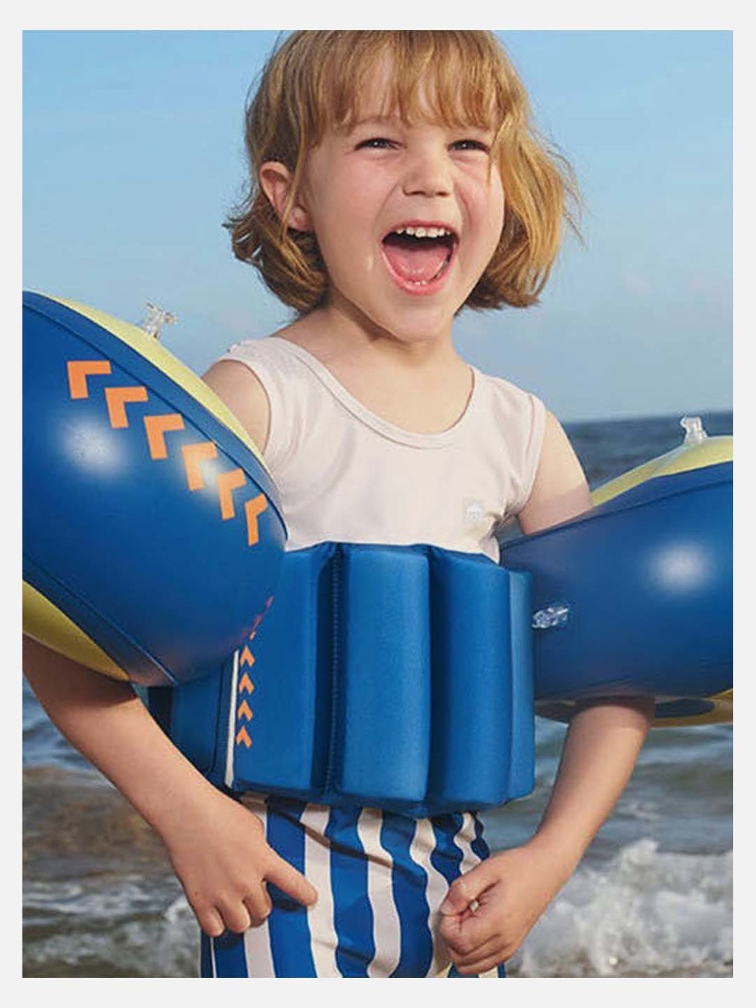 Little Surprise Box Kids Blue & White Printed Swimfloatsuit