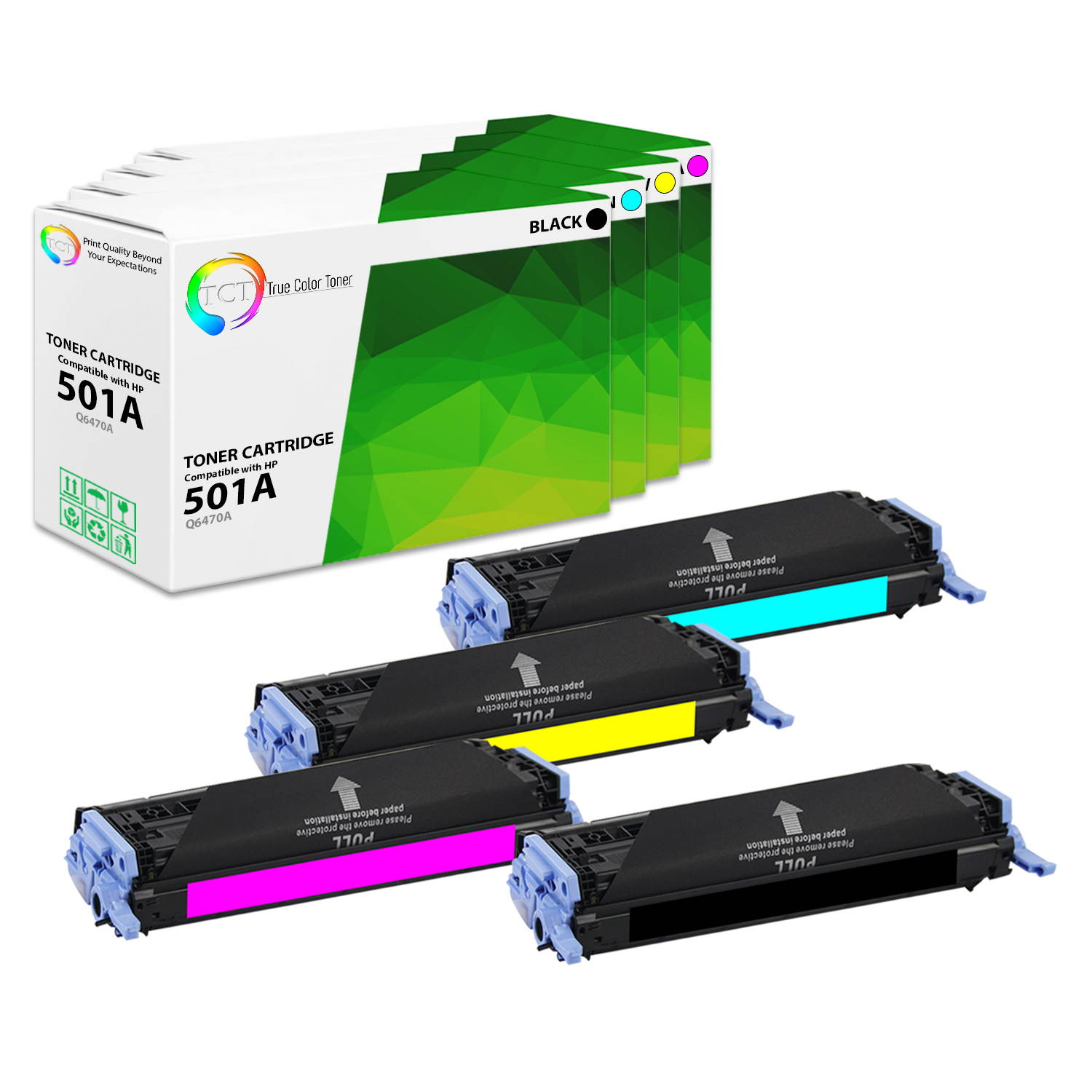 TCT Premium Compatible Toner Cartridge Replacement for HP 501A 503A Q6470A Q7581A Q7582A Q7583A works with HP Color LaserJet 3800DN 3800DTN, CP3505 Printers (Black, Cyan, Magenta, Yellow) - 5 Pack