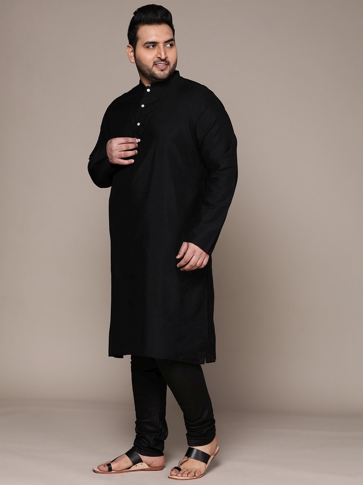 KISAH PLUS Black Regular Fit Printed Kurta Set With Jacket