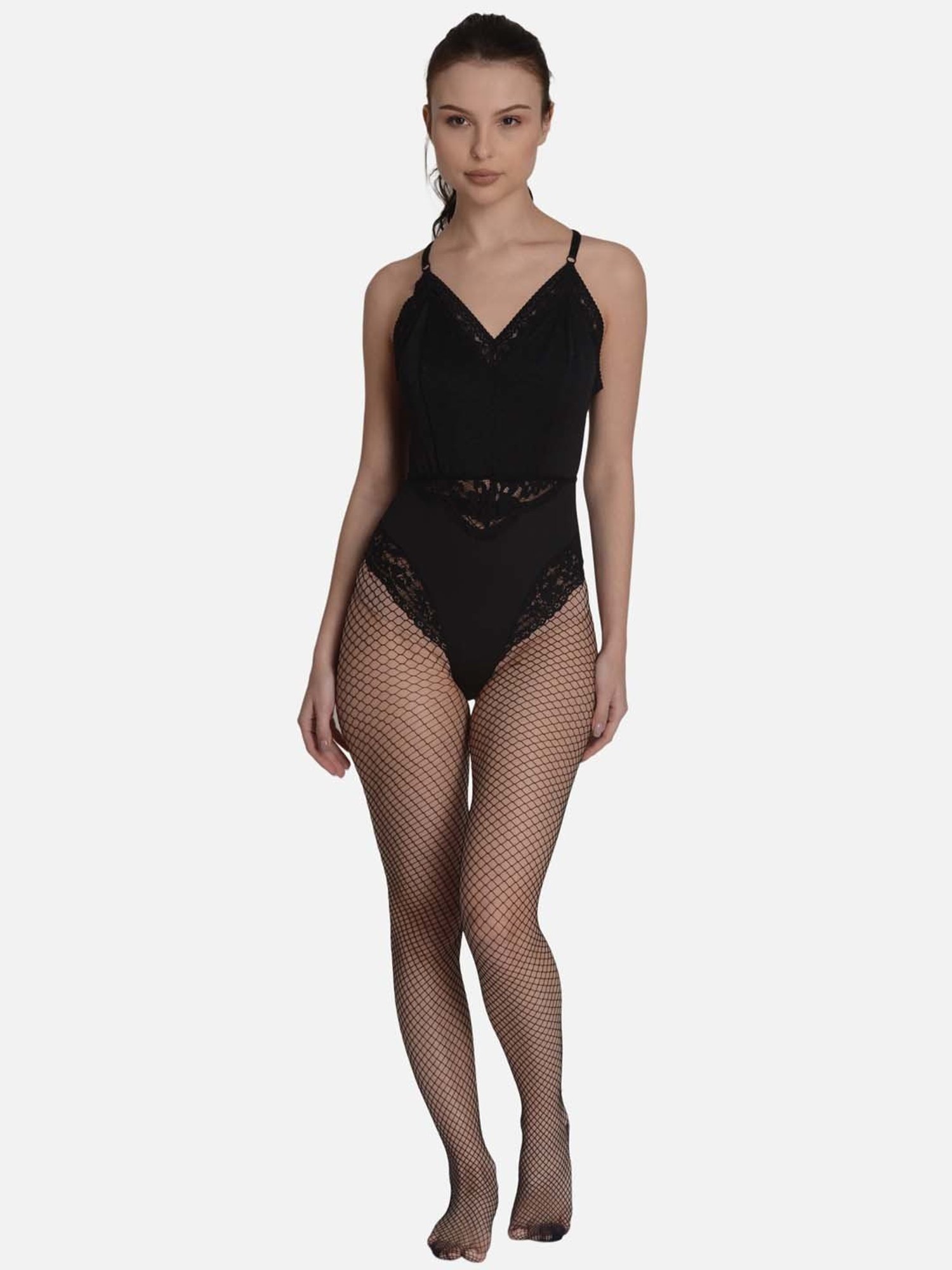 mod & shy Black Lace Work Cross Back bodysuit