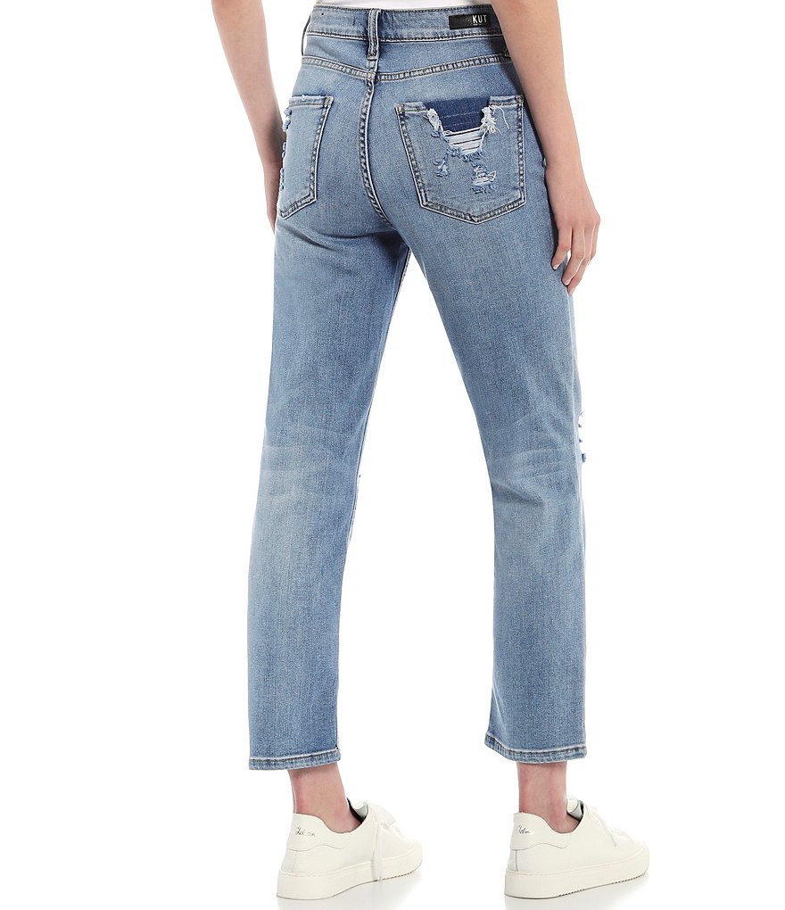 KUT from the Kloth Elizabeth High Rise Destruction Detail Crop Straight Leg Jeans