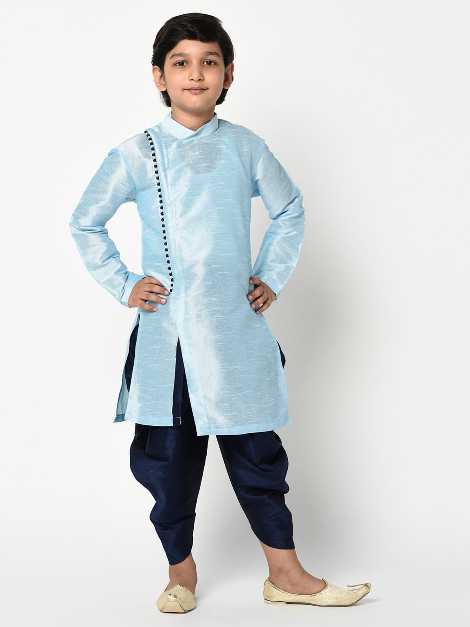 Deyann Kids Blue Solid Full Sleeves Kurta with Patiala