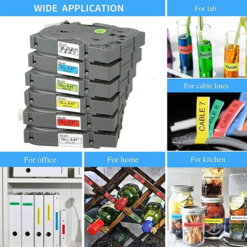 Replace TZe Label Tape 12mm 047 Inch Standard Laminated Tape for TZe231 TZe131 TZe431 TZe531 TZe631 TZe731 Compatible with Brother PTouch Label Maker PTD210 PTH110 PTD600 262 Feet