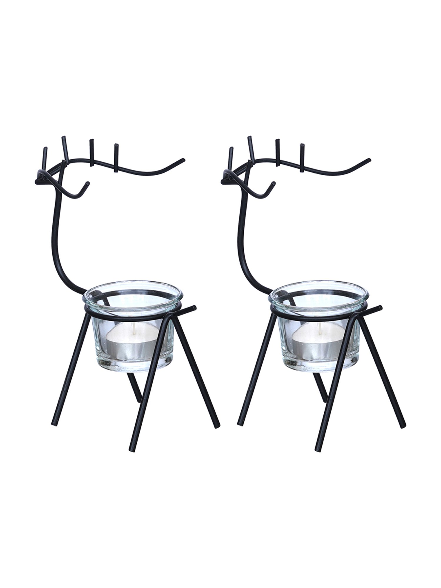 eCraftIndia Solid Metal Deer Shape Tea Light Candle Holders - Set of 2