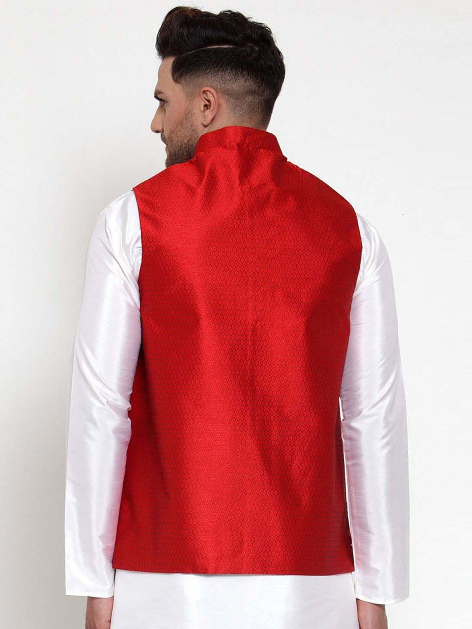 Jompers Maroon Regular Fit Printed Nehru Jacket
