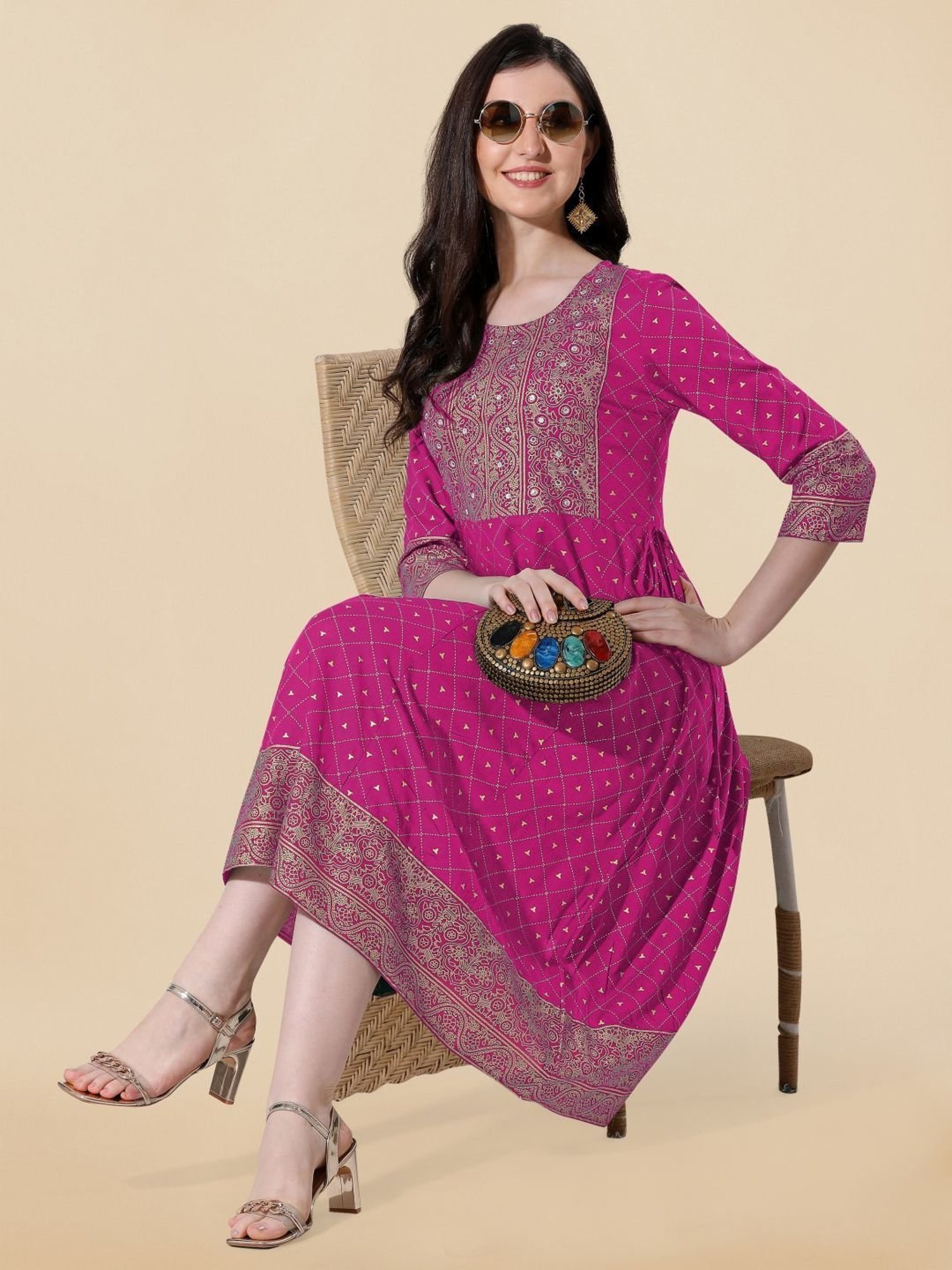 MIRCHI FASHION Pink Embroidered A-Line Dress