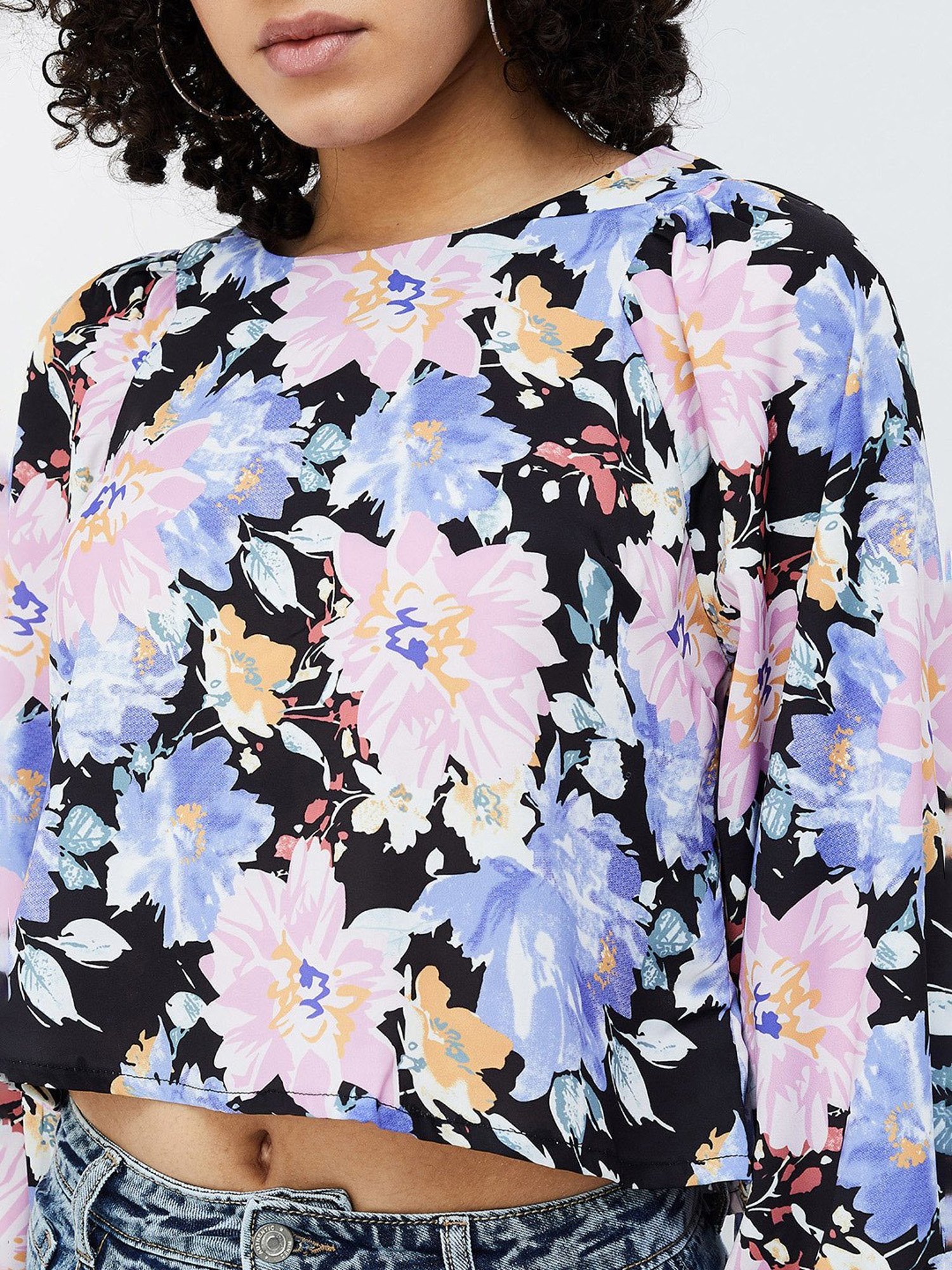 Ginger by Lifestyle Black & Pink Printed Crop Top