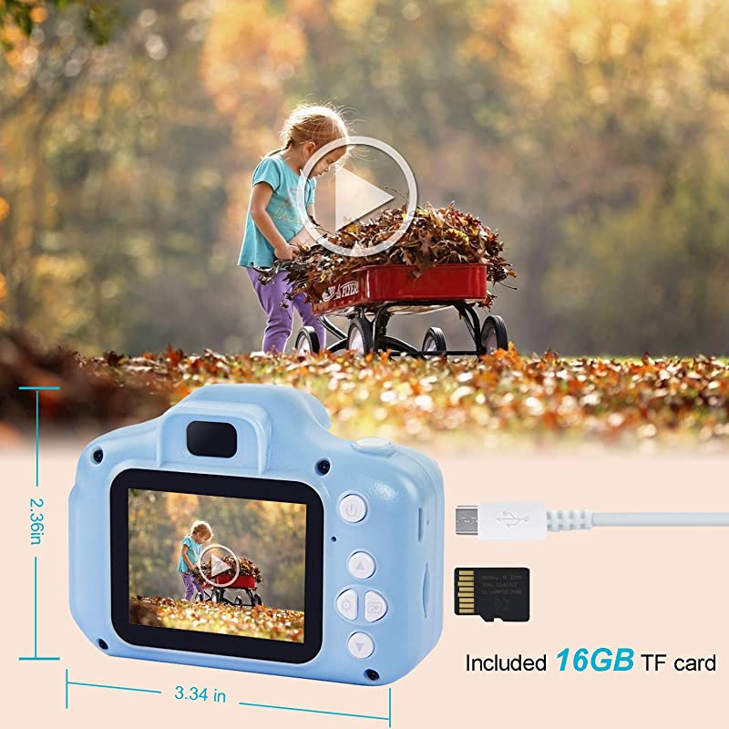 Camera for Kids Mini Blue Rechargeable Children Camera Shockproof 80MP HD Child CamcorderToddler Cameras with 16GB TF Card for Boys Age 38 Birthday Toy Gifts