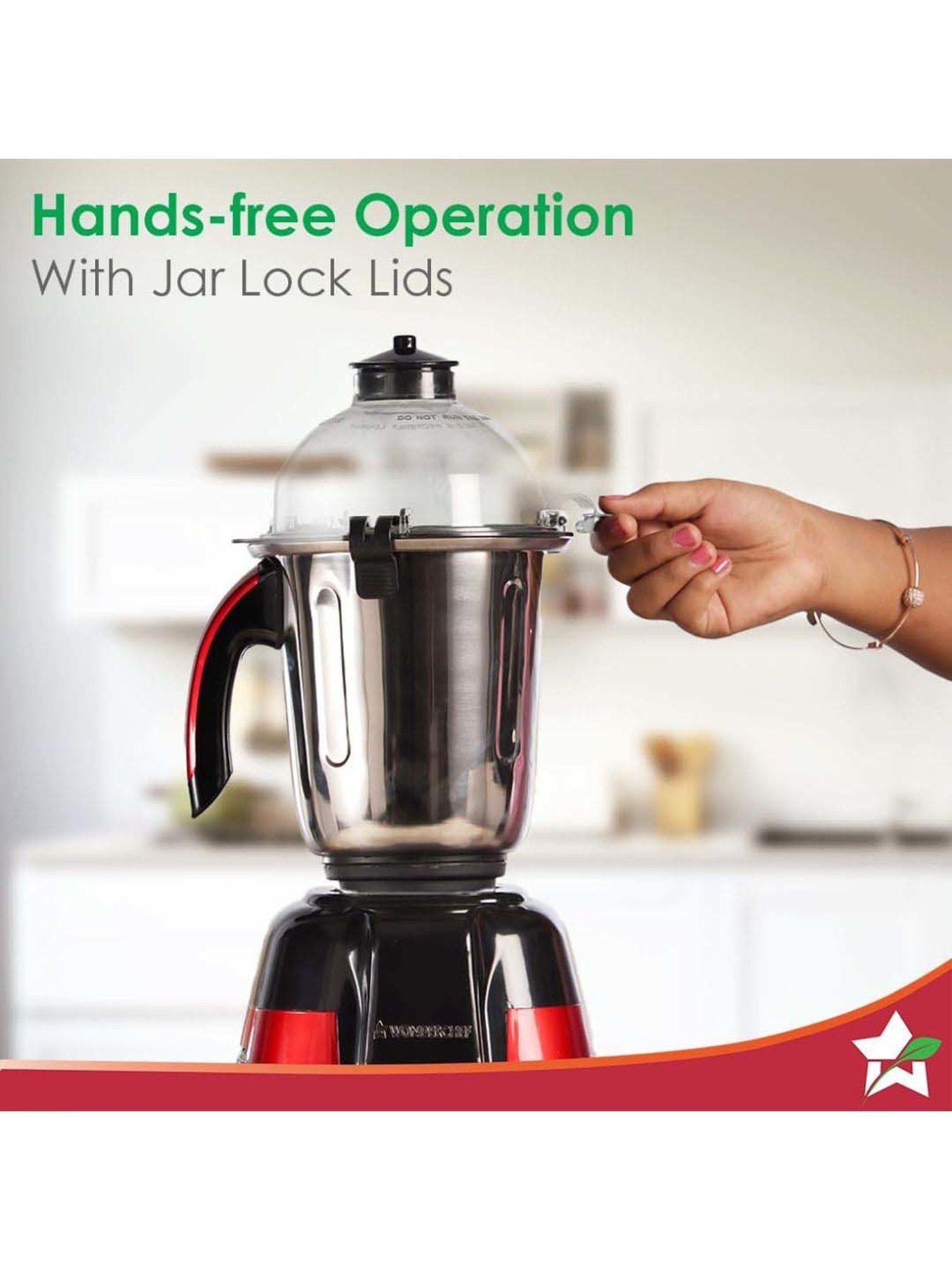 Wonderchef Platinum 750W Mixer Grinder with Food Processor & 4 Stainless Steel Jars (Black & Red)