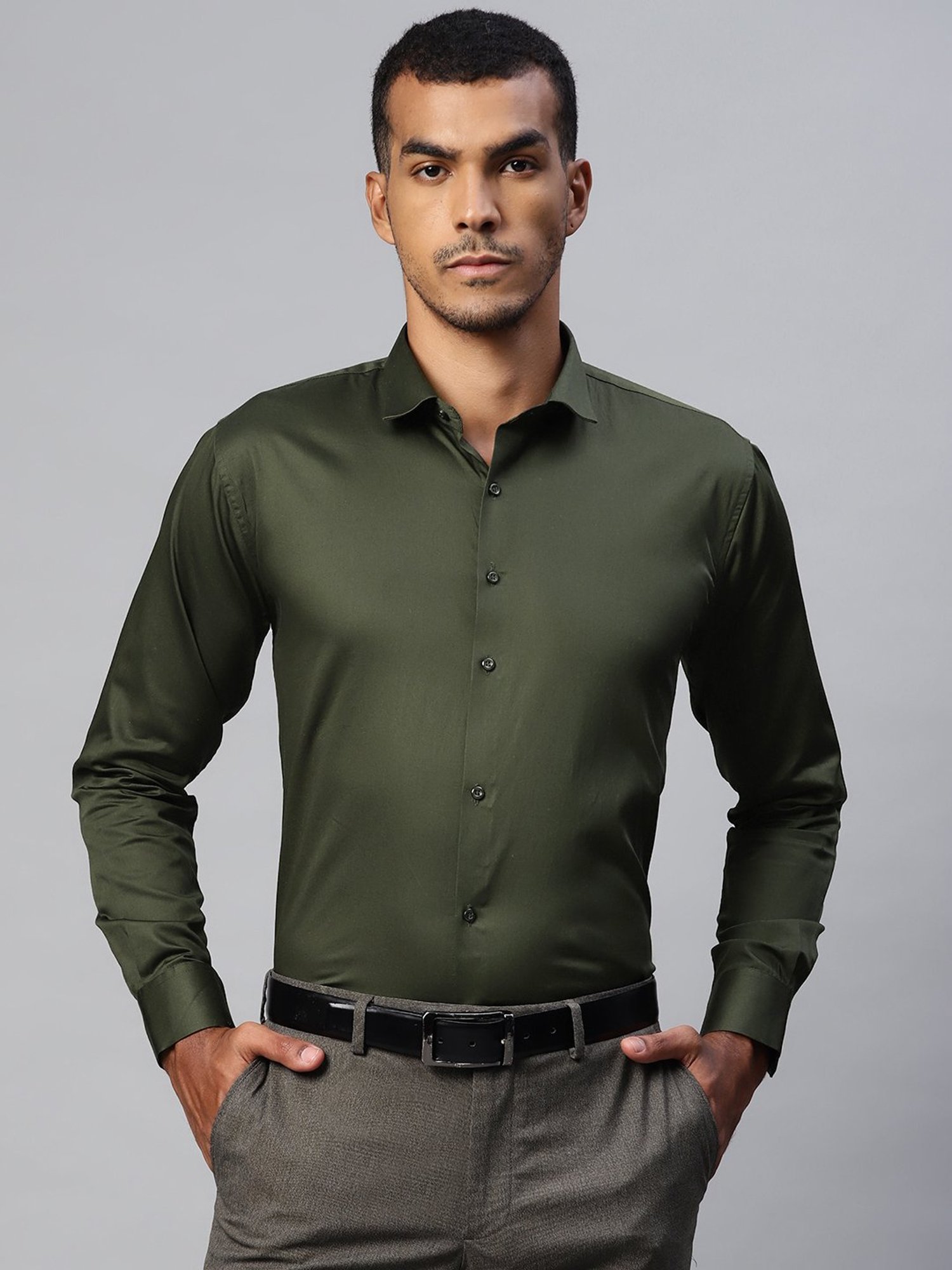 ManQ Olive Slim Fit Shirt