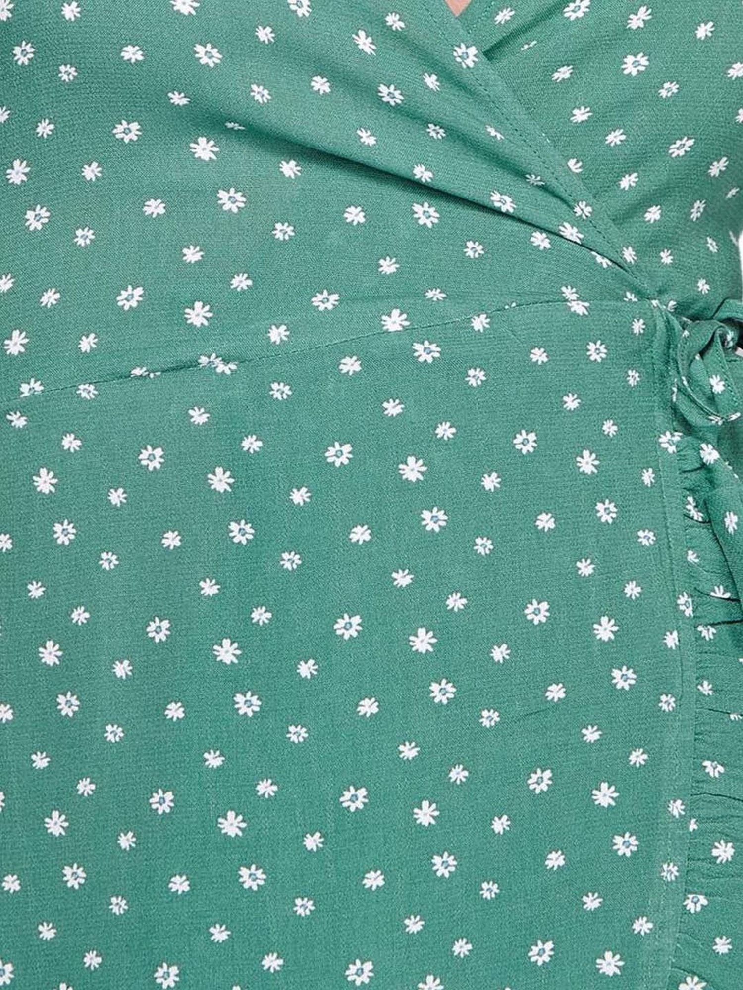 VASTRADO Green Floral Print A-Line Wrap Dress