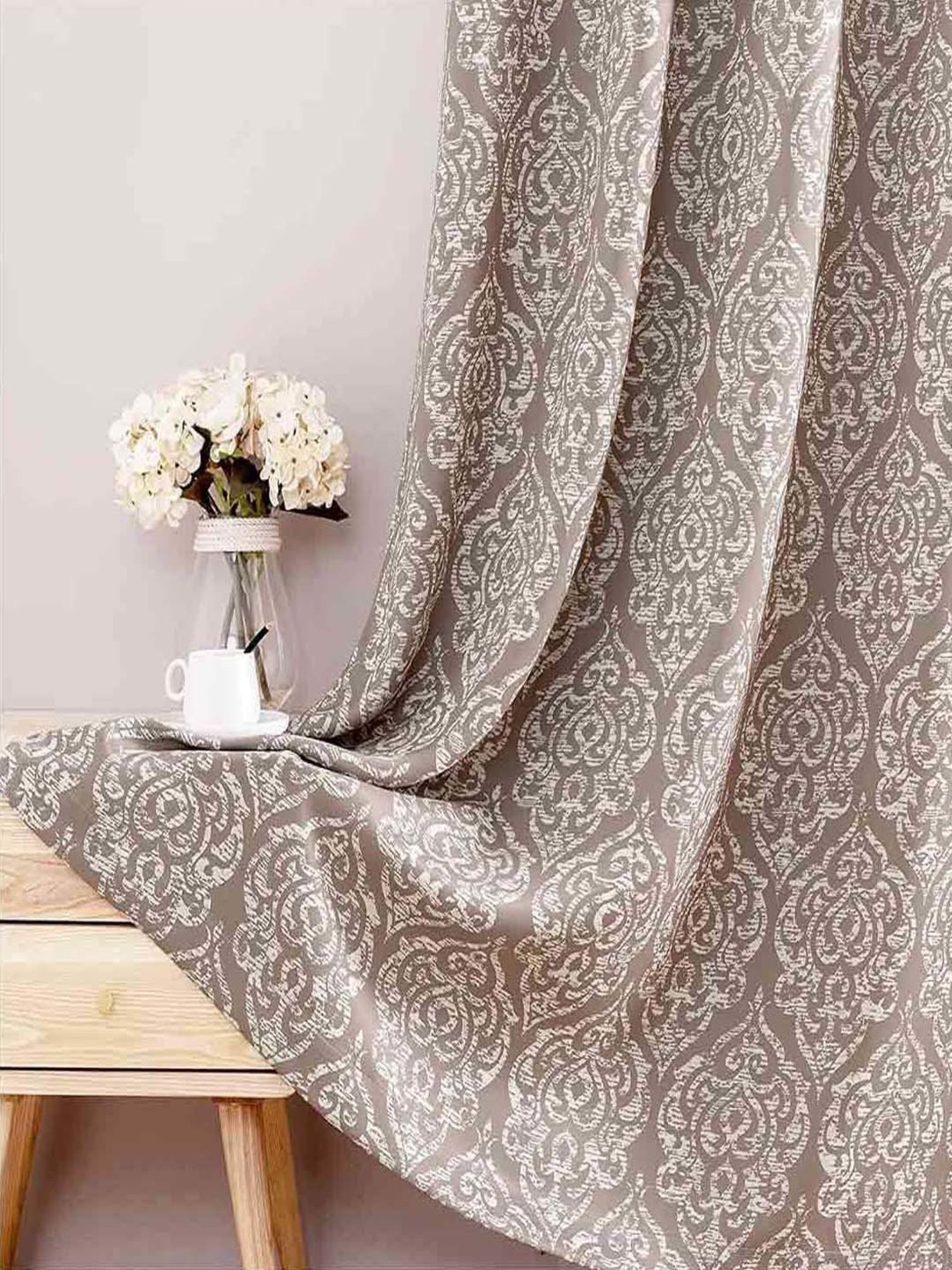 Urban Space Brown Polyester Window Curtain With Tieback & Eyelet