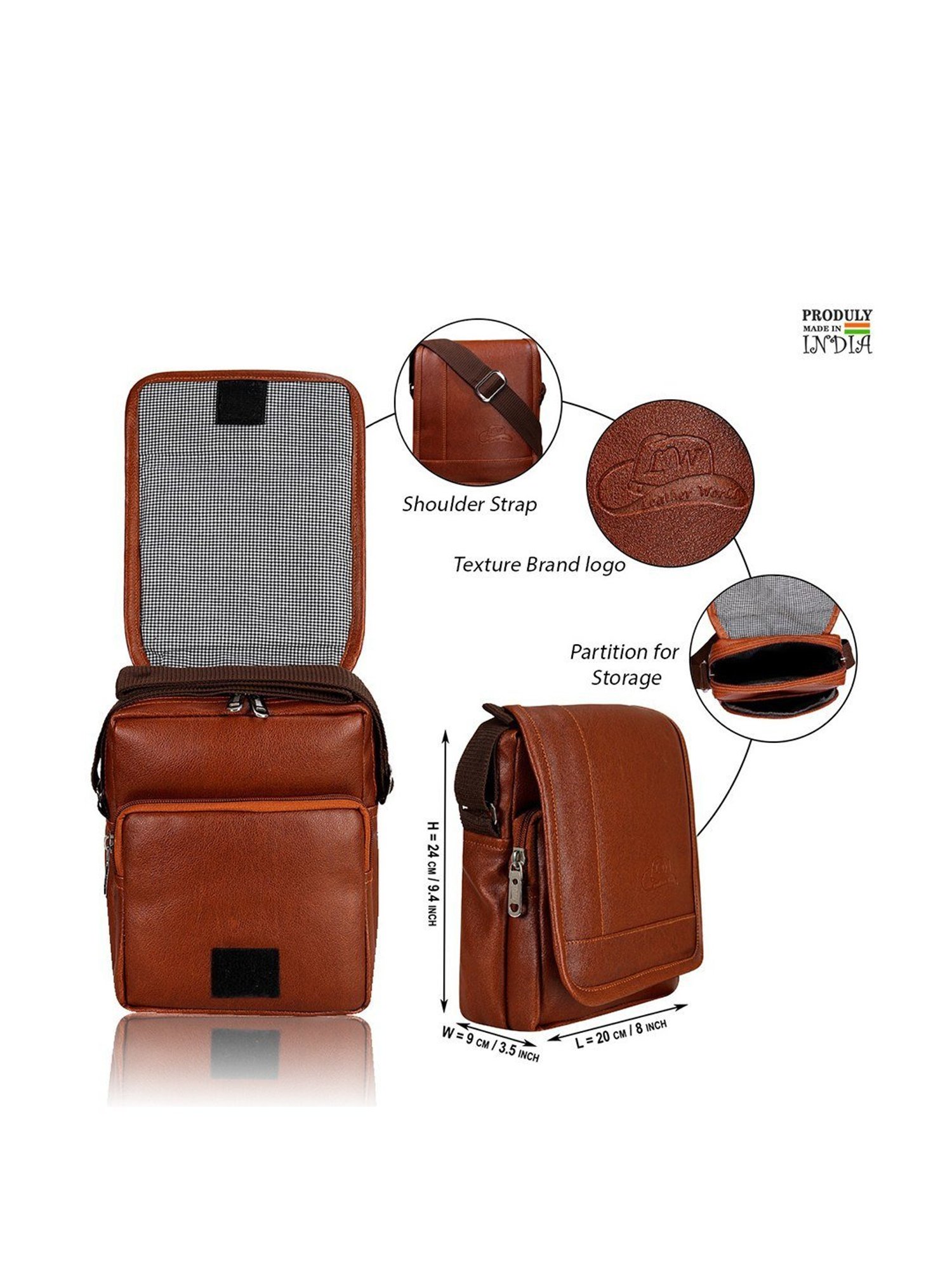 Leather World Tan Solid Medium Cross Body Bag