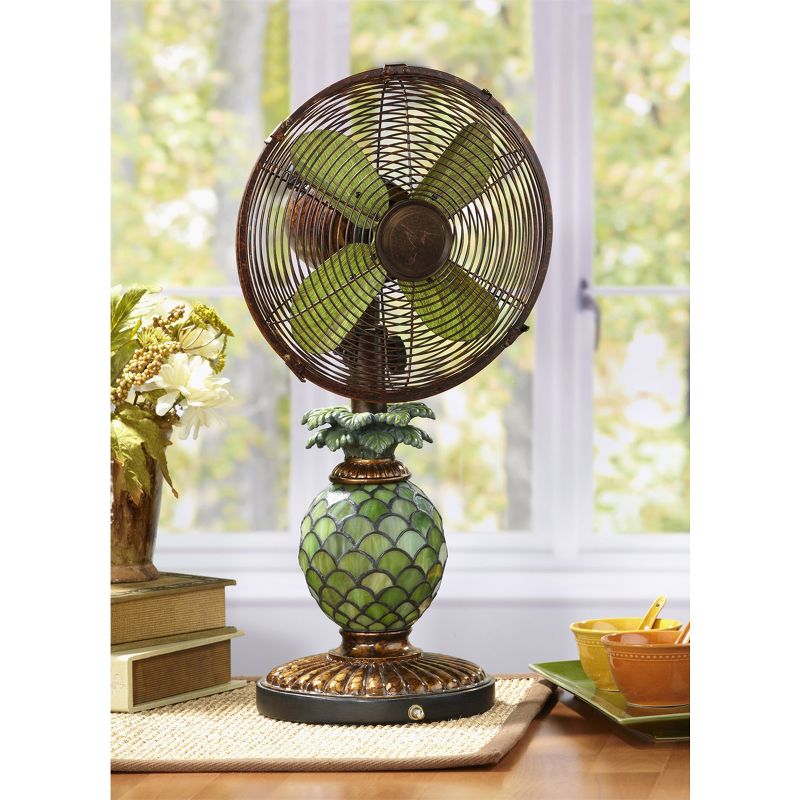 DecoBreeze Ocsillating 3 Speed Table Fan and Tiffany Style Mosaic Glass Pattern Pineapple Table Lamp with Quiet Motor
