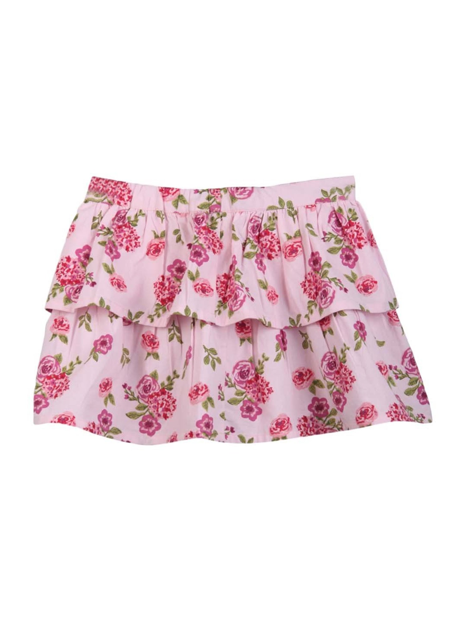 Beebay Kids Pink Cotton Floral Print Skirt