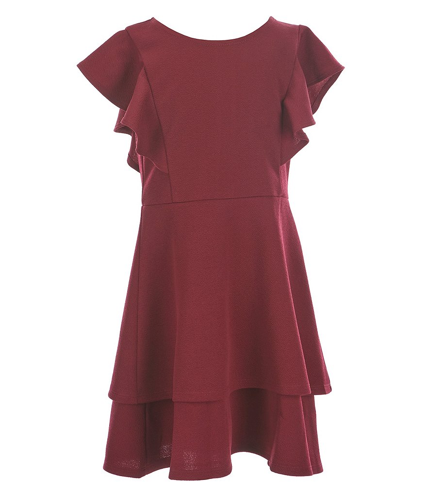 Poppies and Roses Big Girls 7-16 Flutter-Sleeve Double Hem Fit-And-Flare Dress
