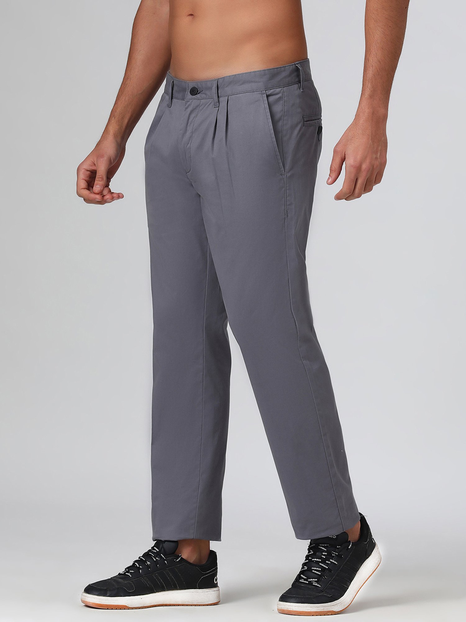 SUBTRACT Slate Grey Regular Fit Pleated Trousers
