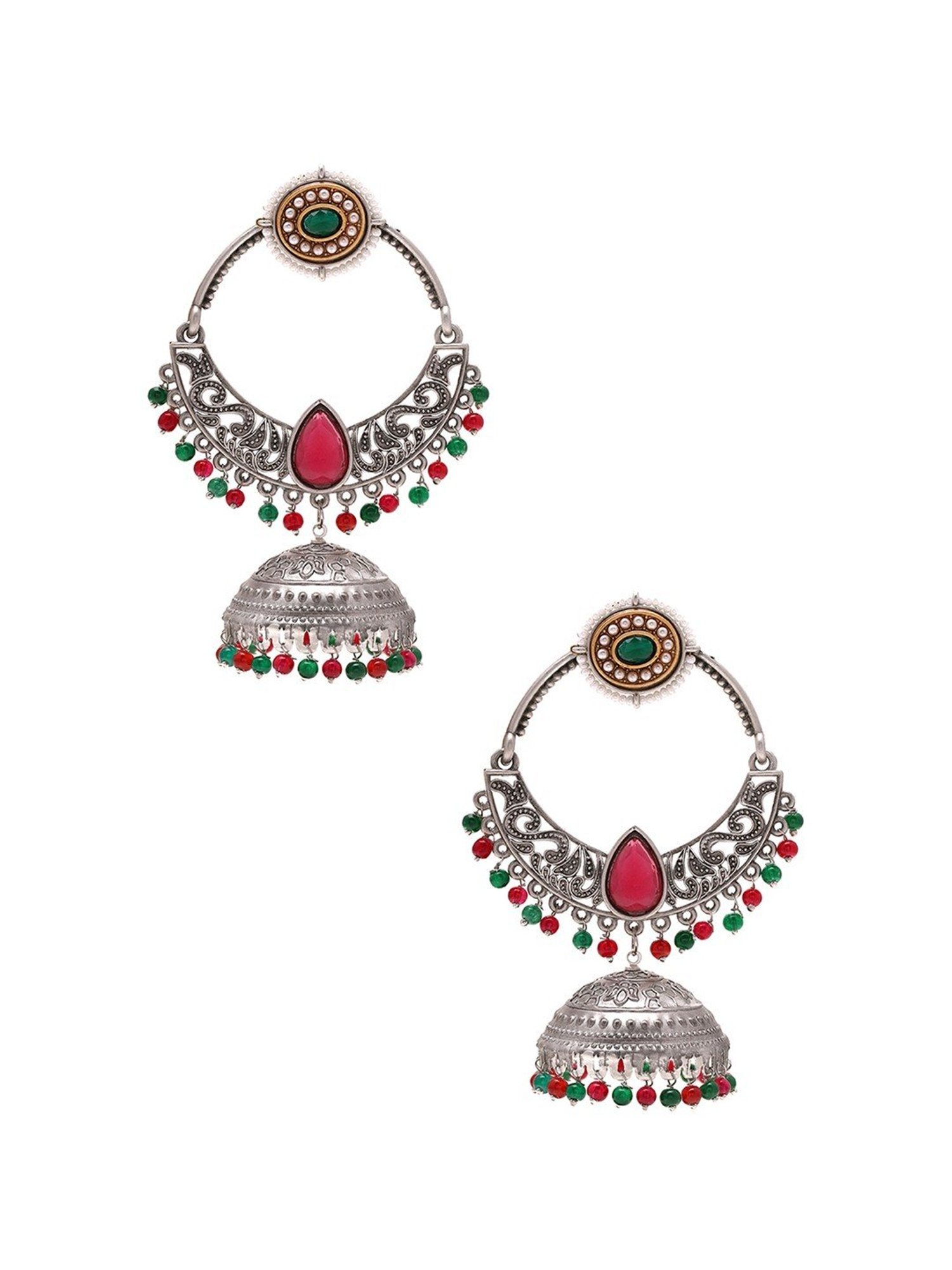 Priyaasi Pink Stoned Jhumki Earrings
