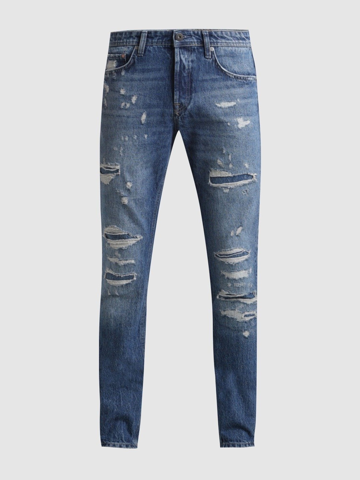 Jack & Jones Dark Blue Denim Cotton Slim Fit Distressed Jeans