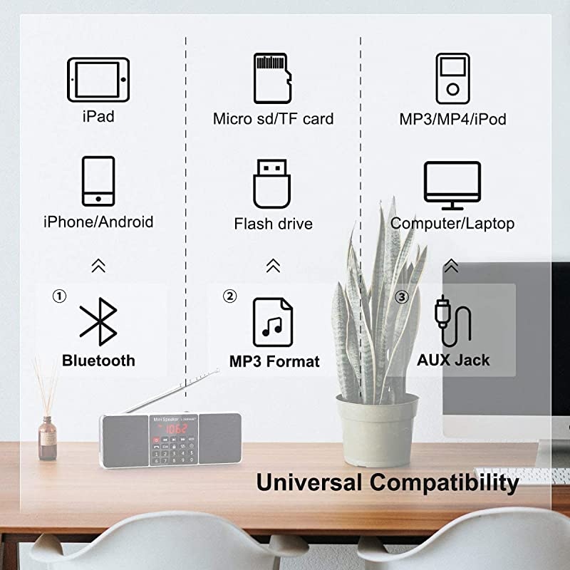 J288 Portable Radio AM FM Battery Operated Radio with Bluetooth Speaker Sleep Timer PowerSaving Display UltraLong Antenna AUX Input USB Disk TF Card MP3 Player NO Manual Preset