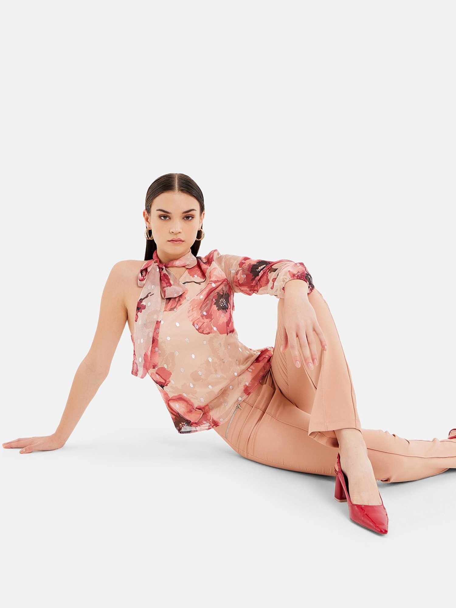 Kazo Red & Peach Floral Print Top