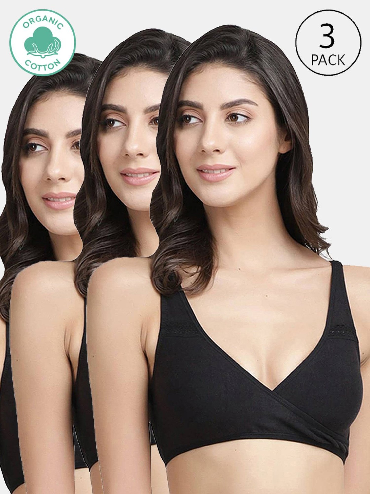 Inner Sense Black Full Coverage Maternity Bra - Pack of 3