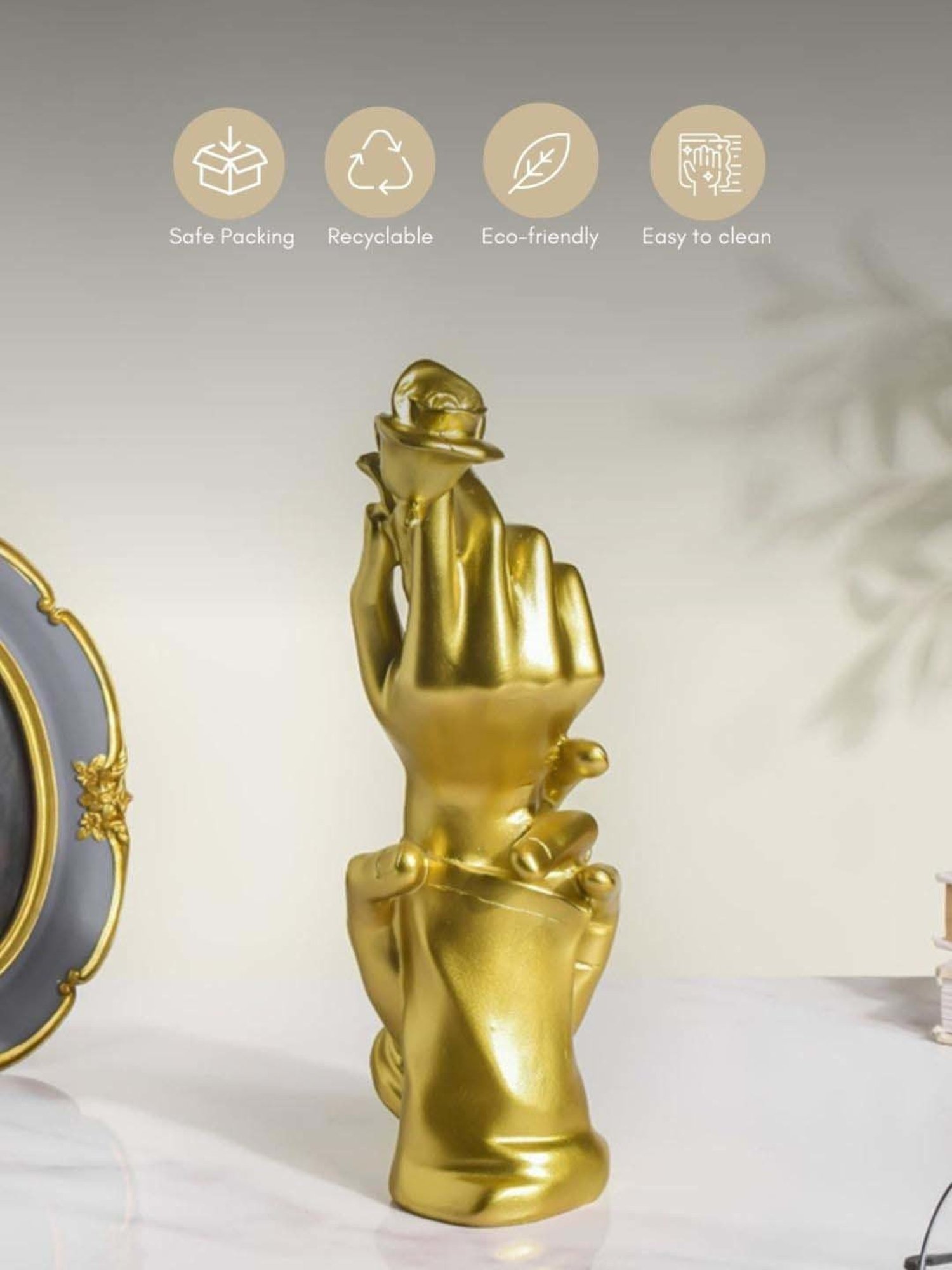 eCraftIndia Golden Handcrafted Engraved Palm Buddha Decorative Showpiece