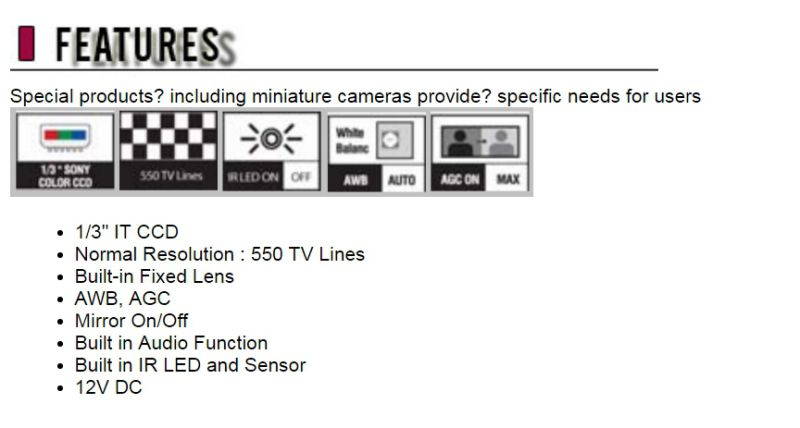CNB CN330IR Bustop vehicle Camera, 550 TVL High Resolution, 2.9mm wide lens, 12 IR LEDs, Built-in Audio