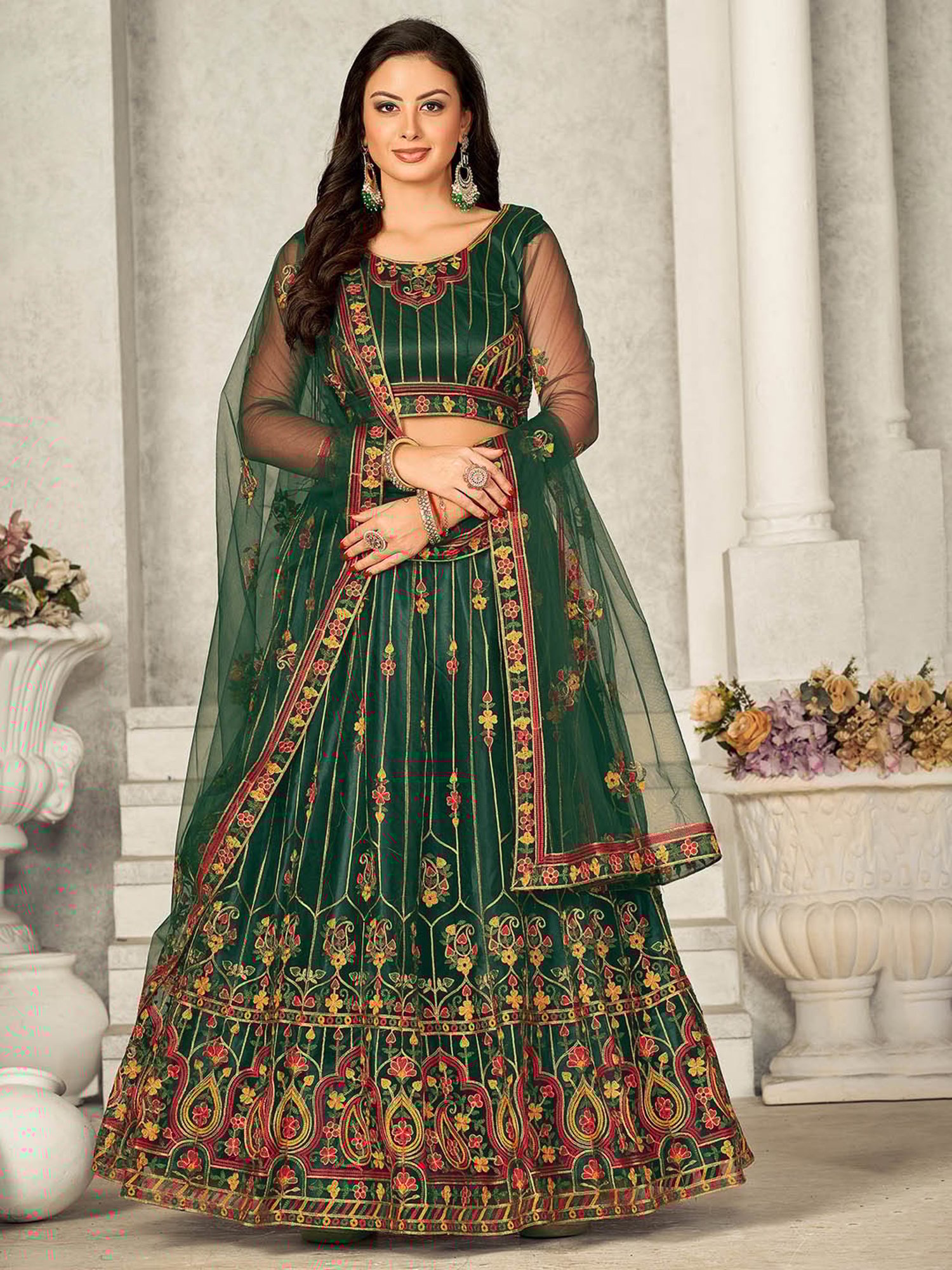 Warthy Ent Green Embroidered Lehenga Choli Set With Dupatta
