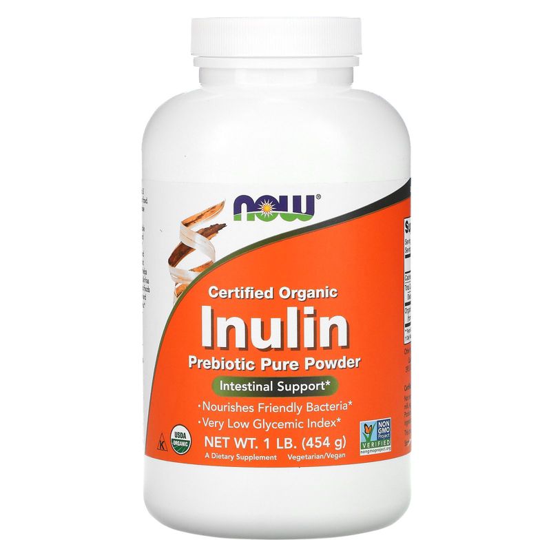 Now Foods Certified Organic Inulin, Prebiotic Pure Powder, 1 lb (454 g), Fiber Supplements