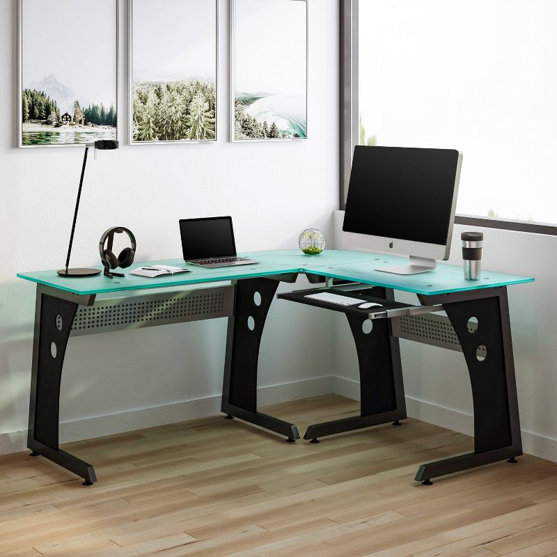 Large L-Shape Desk with Frosted Glass - Techni Mobili